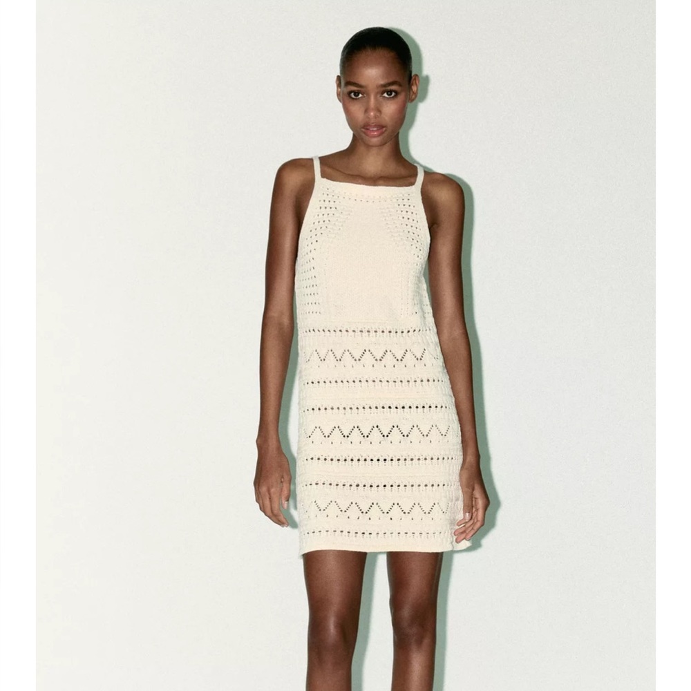 Zara Cream Crochet Knit Dress